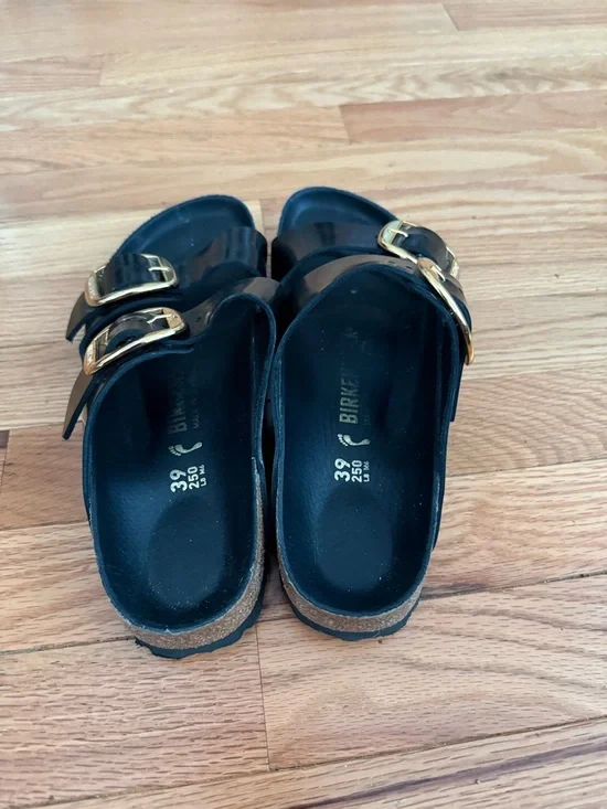 Birkenstock Arizona Big Buckle Black Natural Patent Sandal - Picture 2 of 5